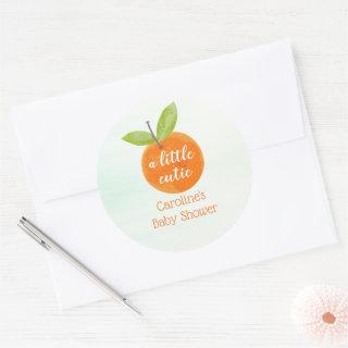 Little Cutie Orange Watercolor Baby Shower Classic Round Sticker