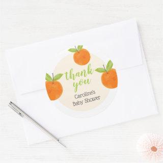 Little Cutie Oranges Baby Shower Thank You Classic Round Sticker