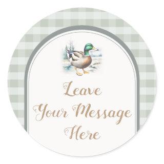 Little Duckling Gingham Baby Shower Your Message Classic Round Sticker