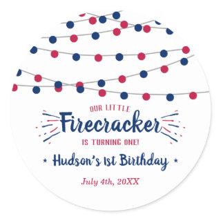 Little Firecracker 4th Of July 1st Birthday Classic Round Sticker