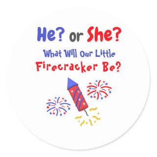 Little Firecracker Gender Reveal Classic Round Sticker