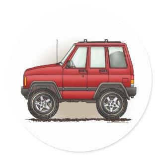 Little Four Wheel SUV Car Classic Round Sticker