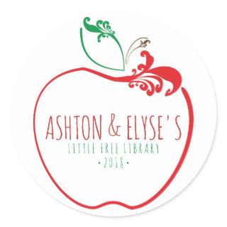 little free library flourish apple stamp classic round sticker