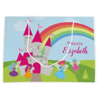 Little Girl Fairy Princess with Rainbow and Castle Large Gift Bag