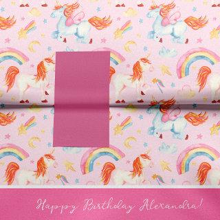 Little Girl Pink Unicorn Pattern Happy Birthday Tissue Paper