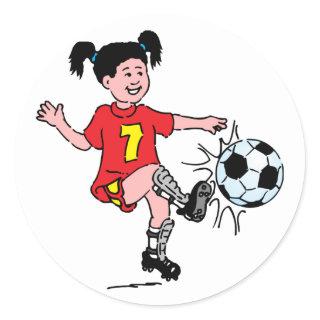 Little Girl Playing Soccer Classic Round Sticker