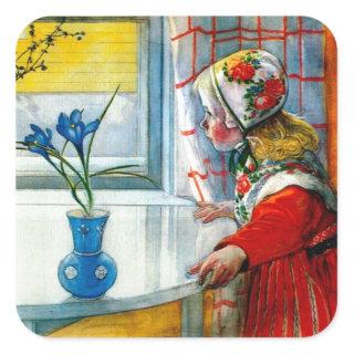 Little Girl with Blue Iris Square Sticker
