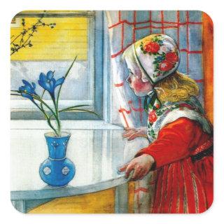 Little Girl with Blue Iris Square Sticker