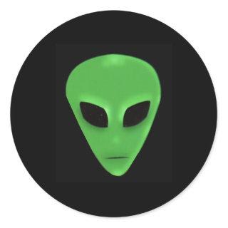 Little Green Man Alien Face Classic Round Sticker