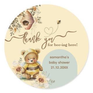 Little honey Bear Baby Shower Thanks bee-ing here Classic Round Sticker