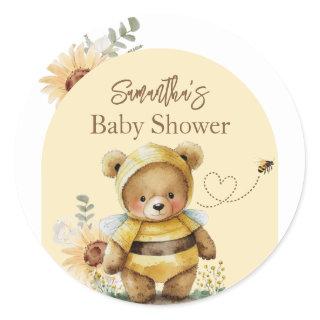 Little honey Bee Bear Baby Shower Classic Round Sticker