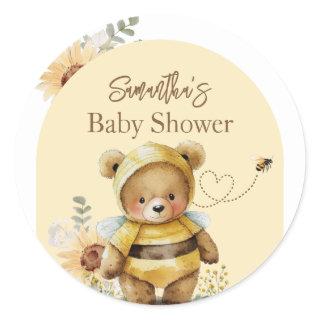 Little honey Bee Bear Baby Shower Classic Round Sticker