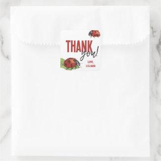 Little Lady Ladybug Birthday Thank You Favor Square Sticker