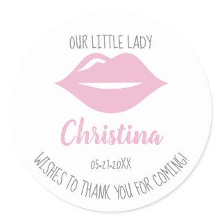 Little Lady Lips illustration first birthday Classic Round Sticker