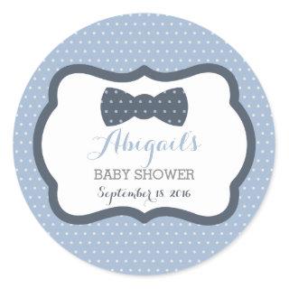 Little Man Baby Shower Sticker, Navy Blue, Gray Classic Round Sticker