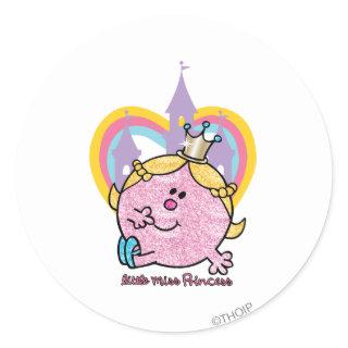 Little Miss Princess Posing With Castle & Heart Classic Round Sticker
