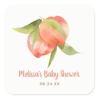 Little Peach Is On The Way Girl Baby Shower Square Sticker