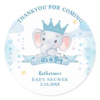 Little peanut blue crown elephant Boy Baby Shower  Classic Round Sticker