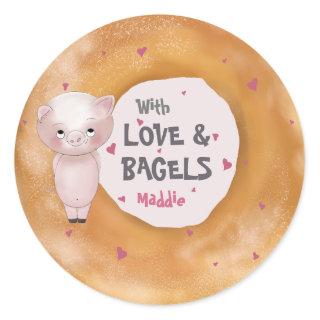 Little Piggy "With Love & Bagels" | Cotton Candy Classic Round Sticker