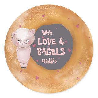 Little Piggy “With Love & Bagels“ | Dark Grey  Classic Round Sticker