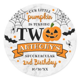 Little Pumpkin Turning Two Halloween 2nd Birthday Classic Round Sticker
