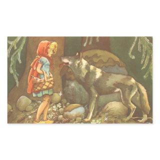 Little Red Riding Hood, Vintage Fairy Tale Rectangular Sticker