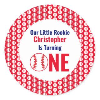 Little Rookie Baseball 1st Birthday Classic Round Sticker