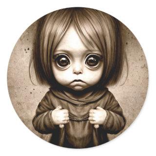 Little Scary Child with Big Eyes Chibi Classic Round Sticker