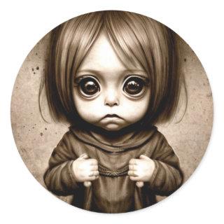 Little Scary Child with Big Eyes Chibi Classic Round Sticker