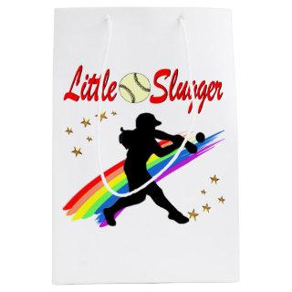 LITTLE SLUGGER GIRLS SOFTBALL DESIGN MEDIUM GIFT BAG