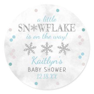 Little Snowflake Boys Winter Baby Shower Classic Round Sticker