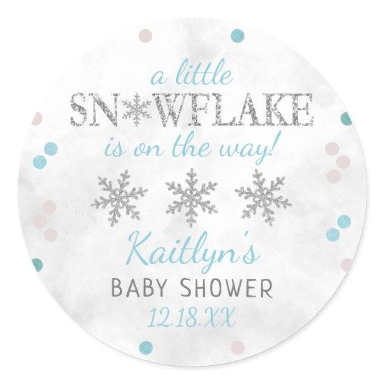 Little Snowflake Boys Winter Baby Shower Classic Round Sticker