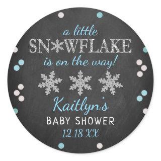 Little Snowflake Boys Winter Baby Shower Classic Round Sticker
