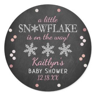 Little Snowflake Girls Winter Baby Shower Classic Round Sticker