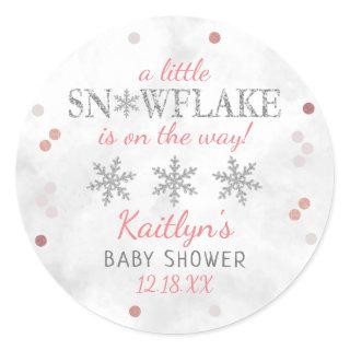 Little Snowflake Girls Winter Baby Shower Classic Round Sticker