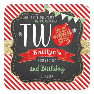 Little Snowflake Turning 2! Christmas 2nd Birthday Square Sticker