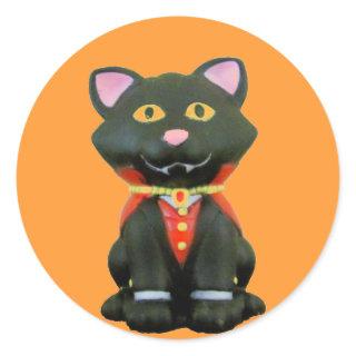 Little Vampire Cat on Orange Classic Round Sticker
