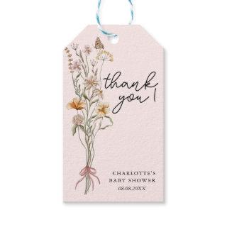 Little Wildflower Girl Pink Baby Shower Thank You  Gift Tags