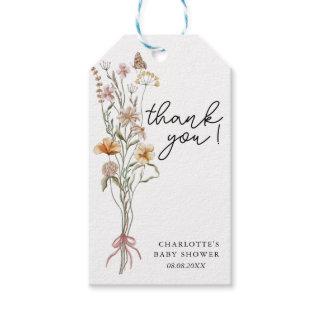 Little Wildflower Girl White Baby Shower Thank You Gift Tags