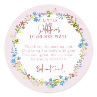 Little Wildflower Is On Her Way Thank You          Classic Round Sticker