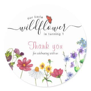 Little Wildflower Kids Birthday Thank You Classic Round Sticker