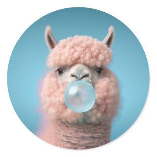 Llama Bubblegum Funny Classic Round Sticker