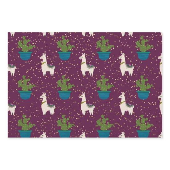 Llama, Catcus and Stars on Purple  Sheets