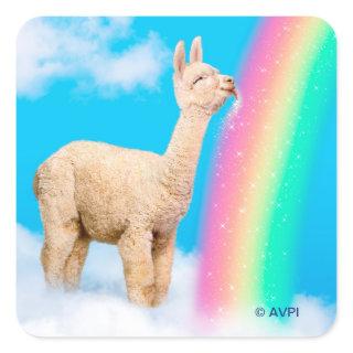 Llama Licking Rainbow Square Sticker