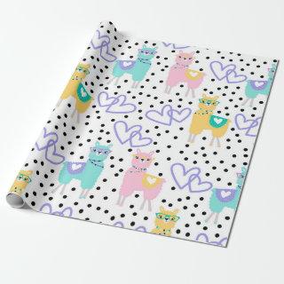 Llama Pastel Purple Love Pattern Print Wrapping