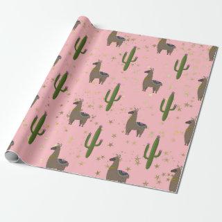 Llamas, Cactus and Stars on Pink