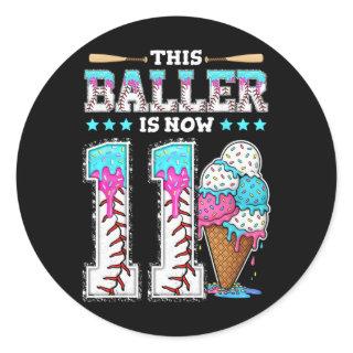Ller Is Now 11 Year Ice Cream Drip 11th Birthday S Classic Round Sticker