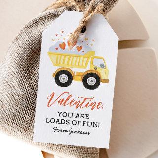 Loads of Fun Dump Truck Kids Valentines Day Gift Tags