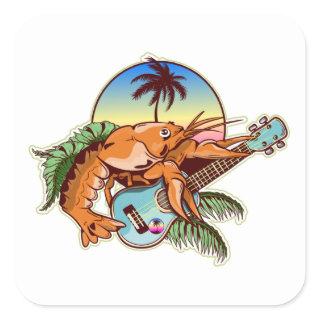Lobster playing a ukulele guitar  square sticker