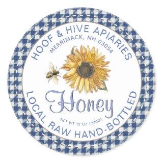 Local Raw Hand Bottled Honey Sunflower Bee Rustic  Classic Round Sticker